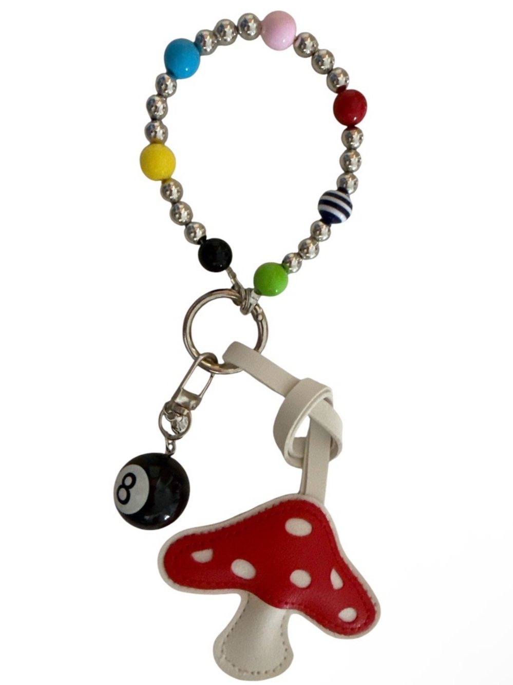 Multicolor Beaded Keychain/Bag Charm with Red Mushroom